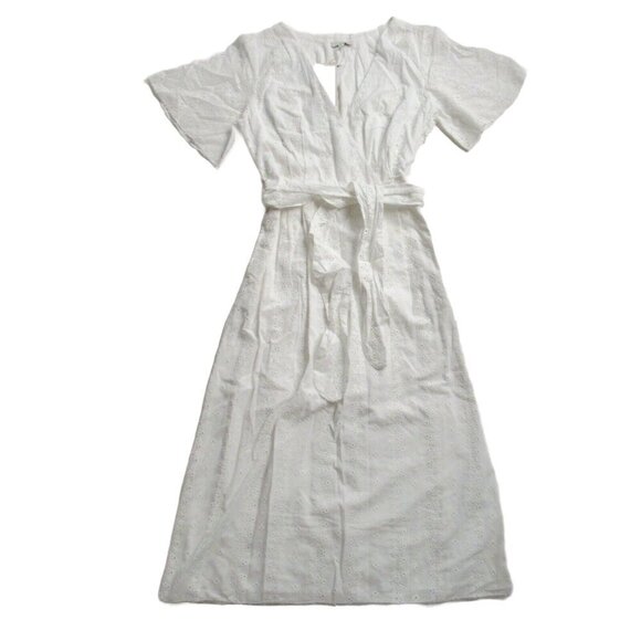 NWT Joie Azariah Midi in Clean White Embroidered Eyelet Faux Wrap Dress 2 $348 - Picture 5 of 9